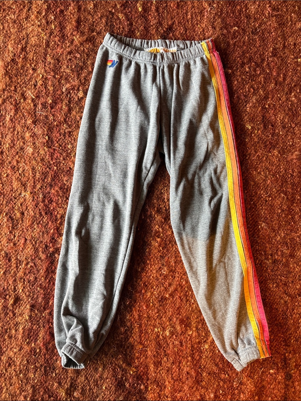 Aviator Nation Gray Sweatpants with Pink, Yellow & Orange Side Stripes